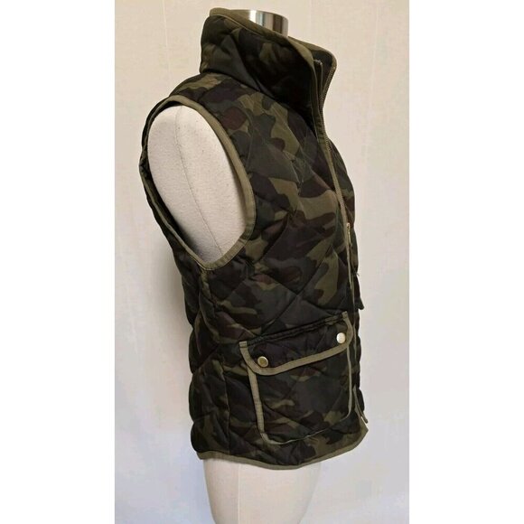 J. Crew Womens XS Green Camo Camouflage Goose Down Puffer Vest Full Zip - Picture 7 of 8